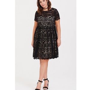 Torrid Black Lace Illusion Skater Style Dress